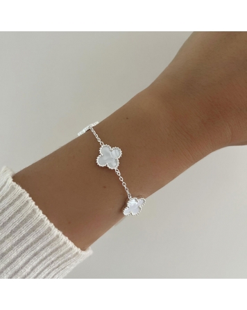 ( BP487 ) Pulsera Con Trebol Acero Blanco