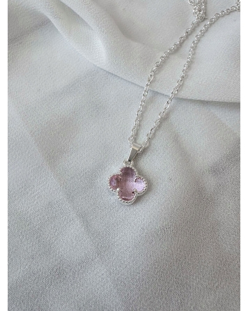 ( BS431 ) Collar con Dije Van Cl. de Cubic Rosa Acero Blanco