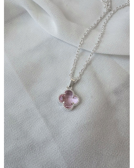 ( BS431 ) Collar con Dije Van Cl. de Cubic Rosa Acero Blanco