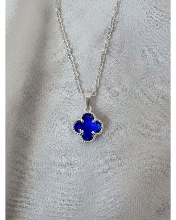 ( BS432 ) Collar con Dije Van Cl. de Cubic Azul Acero Blanco