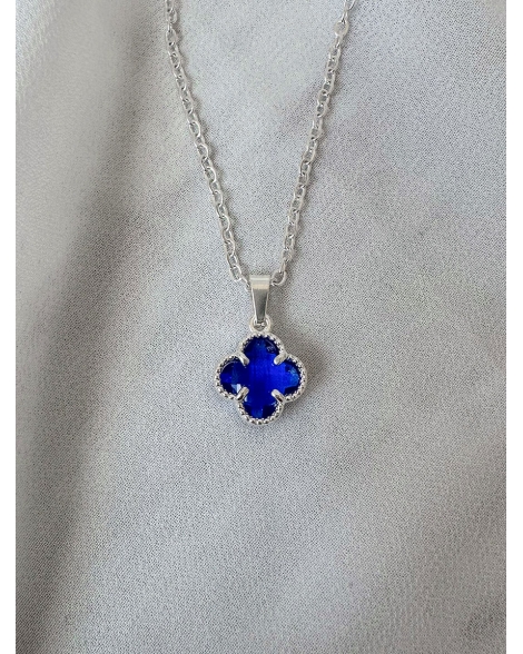 ( BS432 ) Collar con Dije Van Cl. de Cubic Azul Acero Blanco