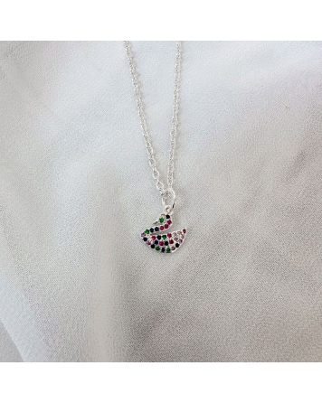 ( BS438 ) Collar con Cizne de cubic Acero Blanco