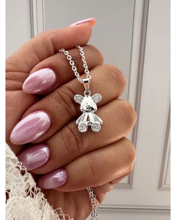 ( BS439 ) Collar con Osito de cubic Acero Blanco