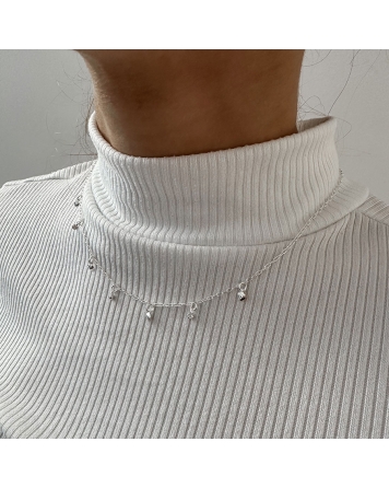 ( BS441 ) Collar con Cubic y Corazones Acero Blanco