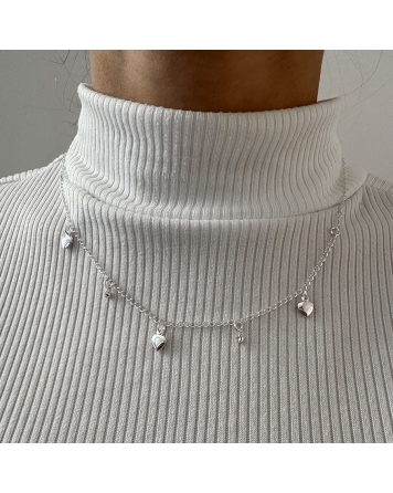 ( BS442 ) Collar con Corazones Acero Blanco