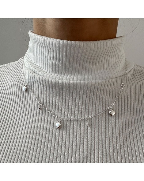 ( BS442 ) Collar con Corazones Acero Blanco