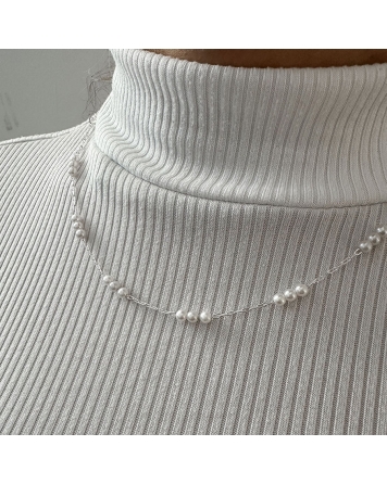 ( BS443 ) Collar con Perlas Acero Blanco