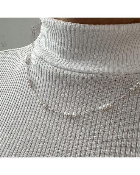 ( BS443 ) Collar con Perlas Acero Blanco