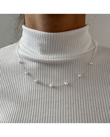 ( BS444 ) Collar con Perlas Acero Blanco