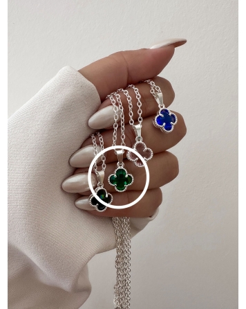 ( BS446 ) Collar con Dije Van Cl. de Cubic Verde Acero Blanco
