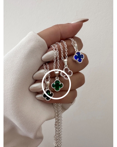 ( BS446 ) Collar con Dije Van Cl. de Cubic Verde Acero Blanco
