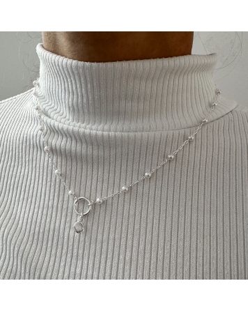 ( BS450 ) Collar con Perlas Acero Blanco