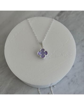 ( BS456 ) Collar con Dije Van Cl. de Cubic Lila Acero Blanco