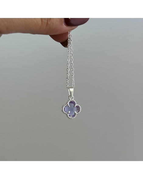 ( BS456 ) Collar con Dije Van Cl. de Cubic Lila Acero Blanco