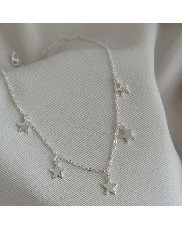 ( BS460 ) Collar con Estrellas Acero Blanco