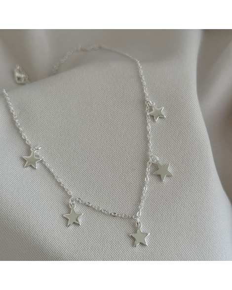 ( BS460 ) Collar con Estrellas Acero Blanco