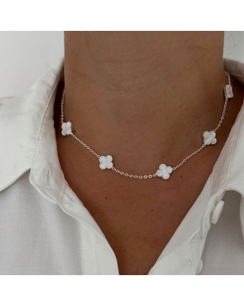 ( BS462 ) Collar con Treboles Acero Blanco