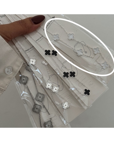 ( BS462 ) Collar con Treboles Acero Blanco