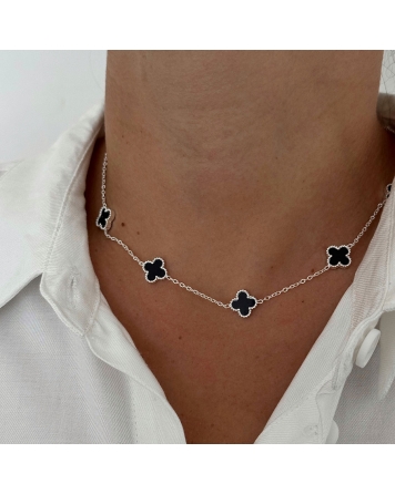 ( BS463 ) Collar con Treboles Acero Blanco
