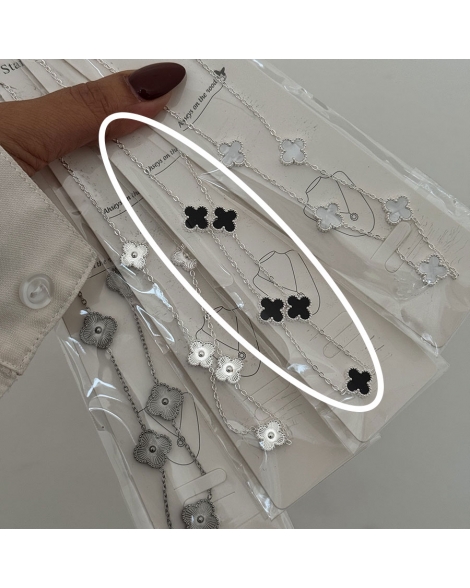 ( BS463 ) Collar con Treboles Acero Blanco