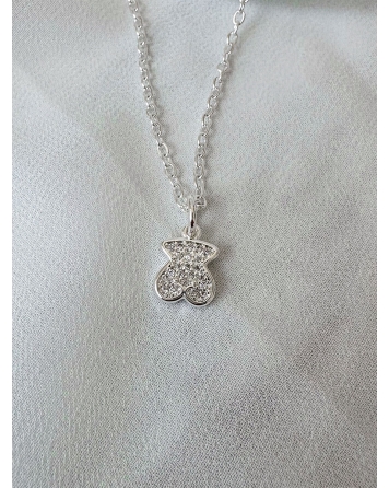 ( BS467 ) Collar con Osito  Acero Blanco