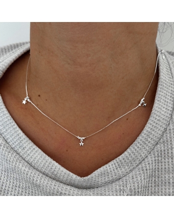( BS470 ) Collar con Estrellas  Acero Blanco