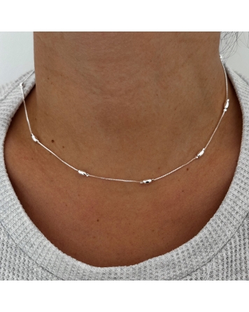 ( BS474 ) Collar con Bolitas Ovaladas Acero Blanco