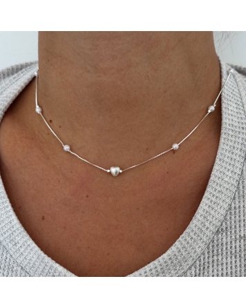 ( BS476 ) Collar con Perlas Acero Blanco