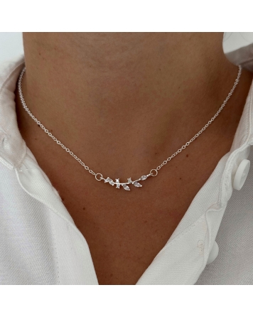 ( BS477 ) Collar con Ramita Acero Blanco