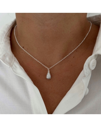 ( BS478 ) Collar con Gotita con Cubic Acero Blanco