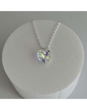 ( BS479 ) Collar con Corazón de Cristal  Acero Blanco