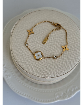 ( DP423 ) Pulsera con Trebol con Nacar Acero Dorado