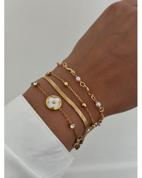 ( DP423 ) Pulsera con Trebol con Nacar Acero Dorado