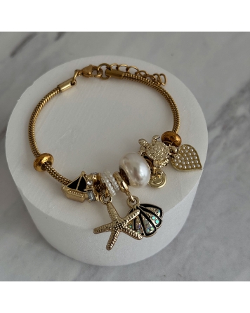 ( DP426 ) Pulsera con Charms Acero Dorado