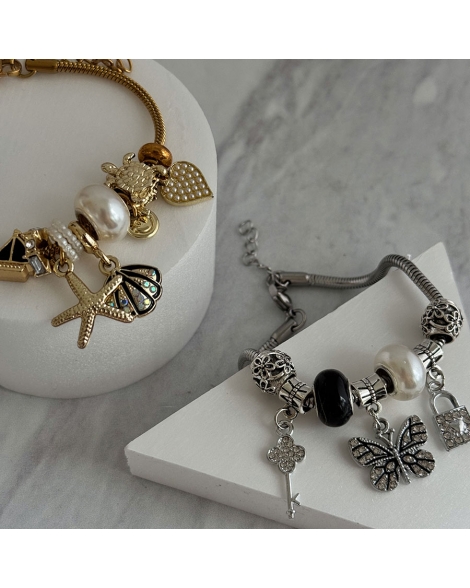 ( DP426 ) Pulsera con Charms Acero Dorado