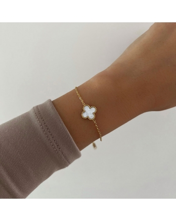 ( DP427 ) Pulsera Trebol Nacarado Acero Dorado