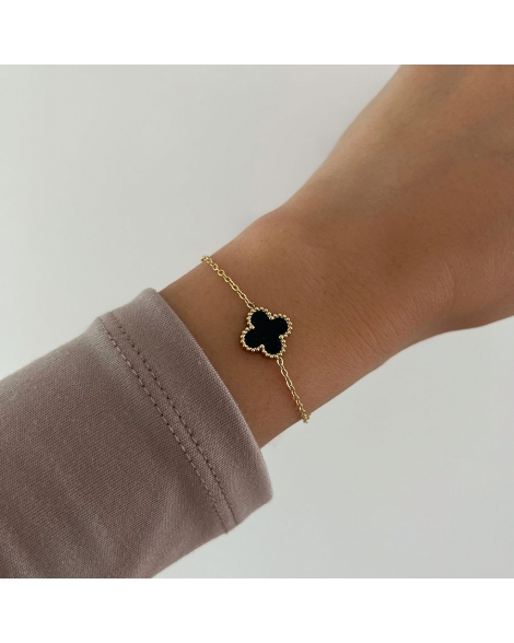 ( DP428 ) Pulsera Trebol Negro Acero Dorado