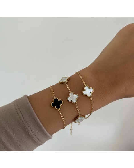 ( DP427 ) Pulsera Trebol Nacarado Acero Dorado
