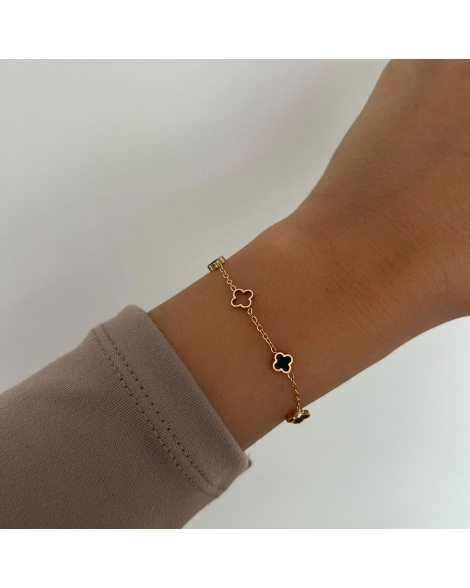 ( DP431 ) Pulsera Treboles Negros Acero Dorado
