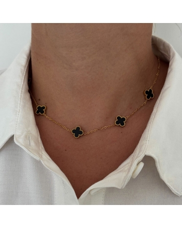 ( DS454 ) Collar con Dije Van Cl Negro Acero Dorado