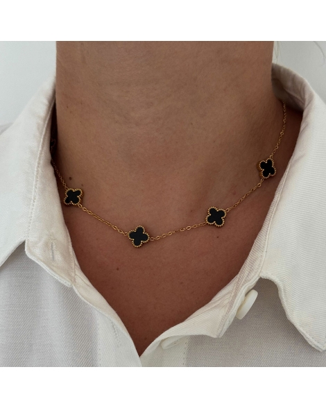 ( DS454 ) Collar con Dije Van Cl Negro Acero Dorado