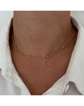 ( DS455 ) Collar con Bolitas Acero Dorado