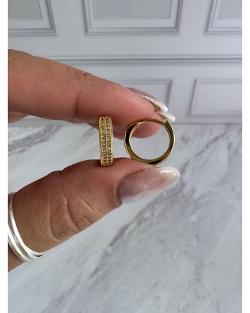 ( GB135 ) Par Argolla con Doble Fila de Cubic 15mm Gold