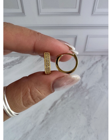( GB135 ) Par Argolla con Doble Fila de Cubic 15mm Gold