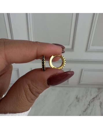 ( GB136 ) Par Argolla con Cubic Negro Gold