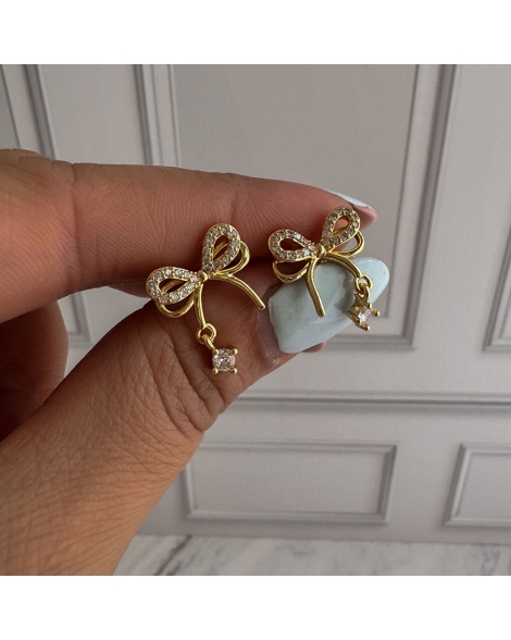 ( GB139 ) Par Moño con Cubic Gold