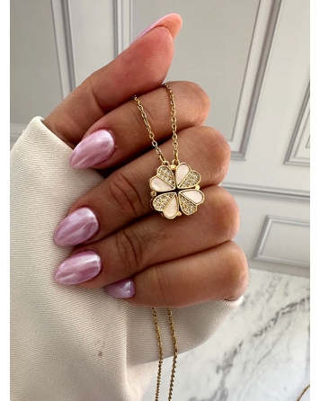 ( GS118 ) Collar con Corazones con Nacar y Cubic GOLD