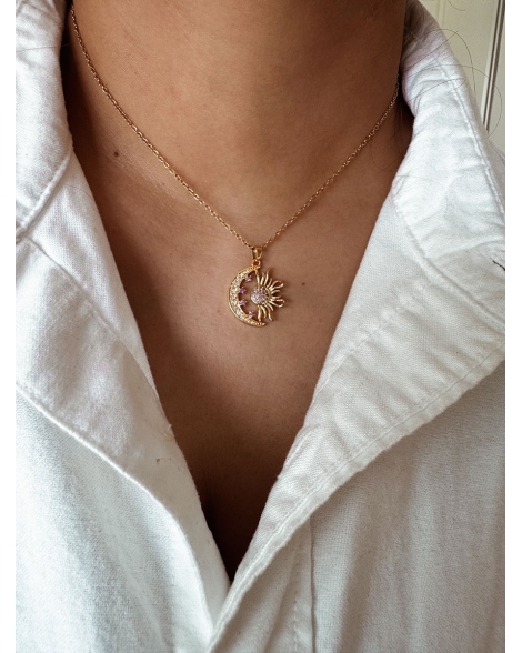 ( GS121 ) Collar con Luna y Sol GOLD