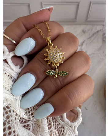 ( GS124 ) Collar Giratorio Margarita con Tallo Verde GOLD