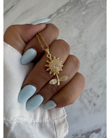 ( GS125 ) Collar Giratorio Margarita con Tallo Blanca GOLD
